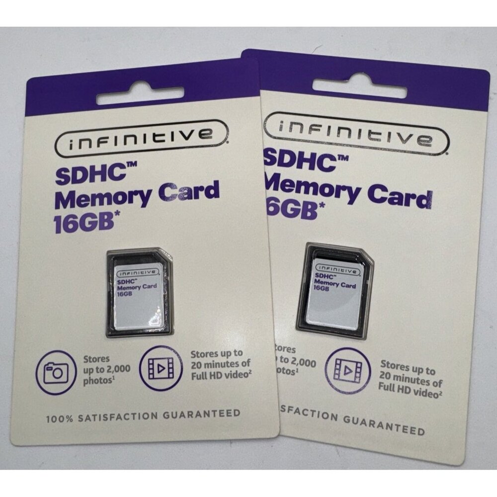 Lot of 2 Infinitive SDHC Memory Card 16 GB For Cameras PCs And Mac Computers New